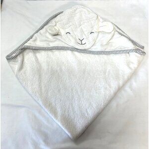Carters Baby Hooded Towel With Sheep Design & Striped Trim